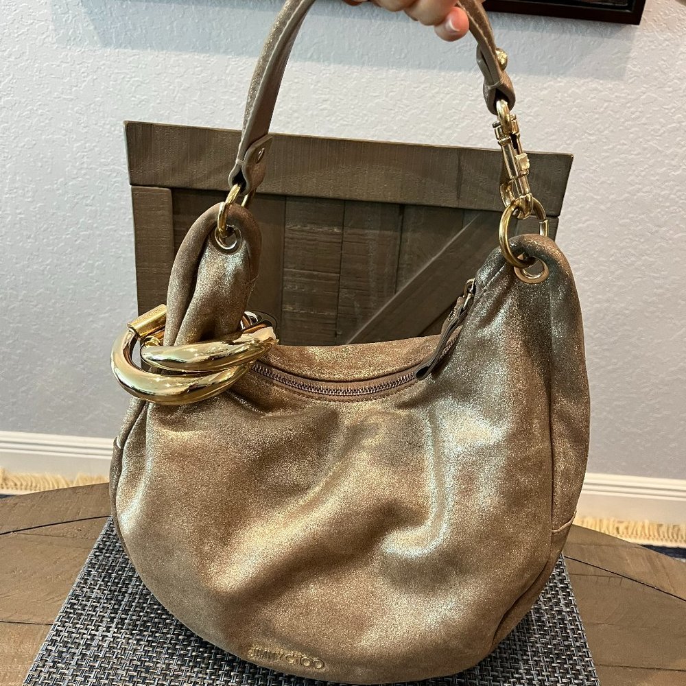 Jimmy Choo Gold Suede Hobo Bag